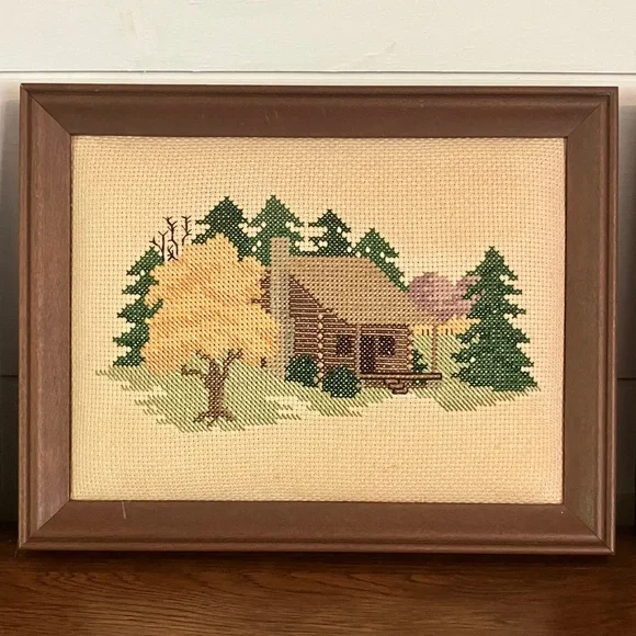 Vintage Framed 3-piece Cross Stitch Needlework - Picture 2 of 4